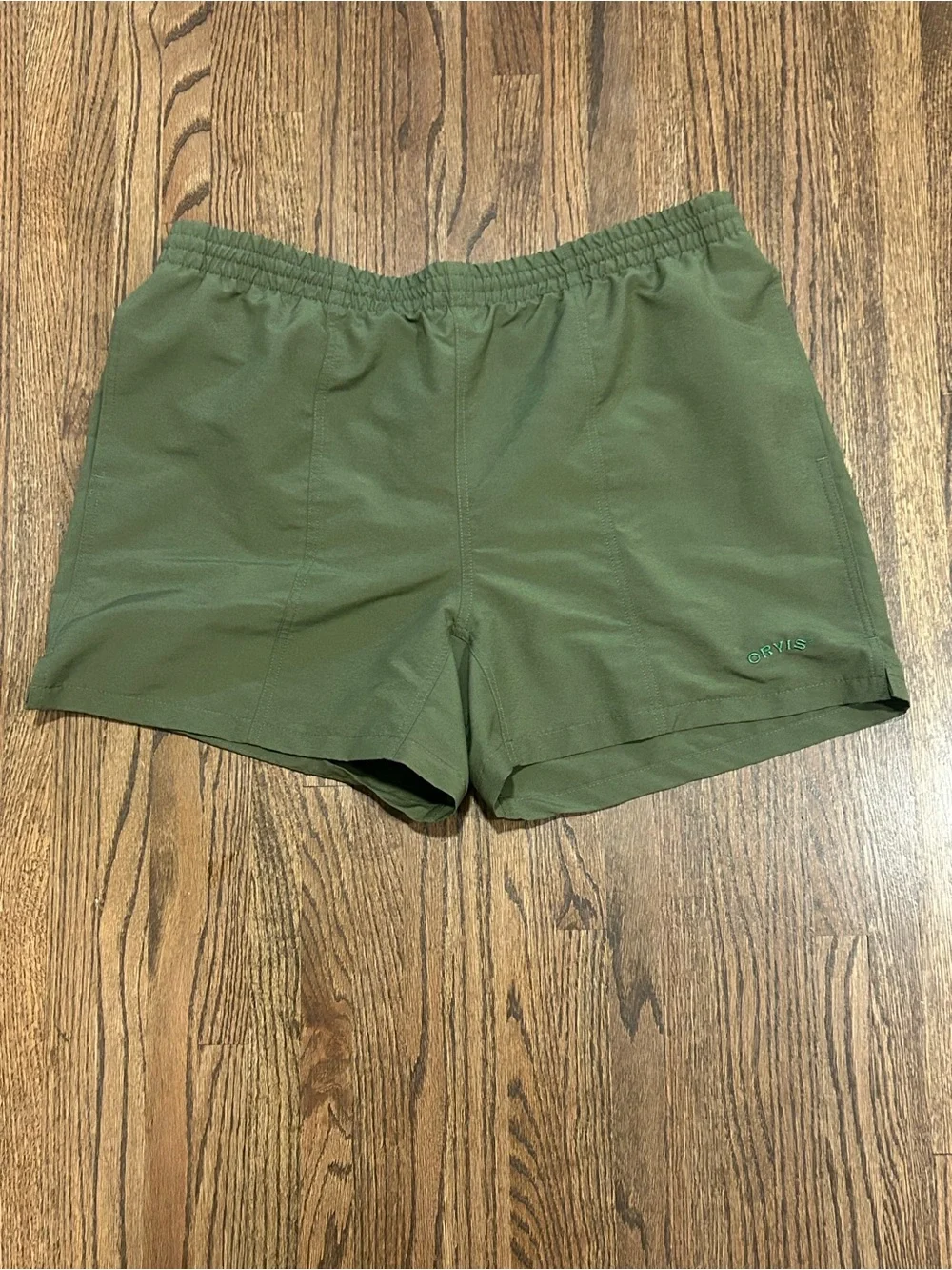Orvis Men’s XL Olive Green Mesh Lined Swim Trunks Quick Dry Embroidered Logo